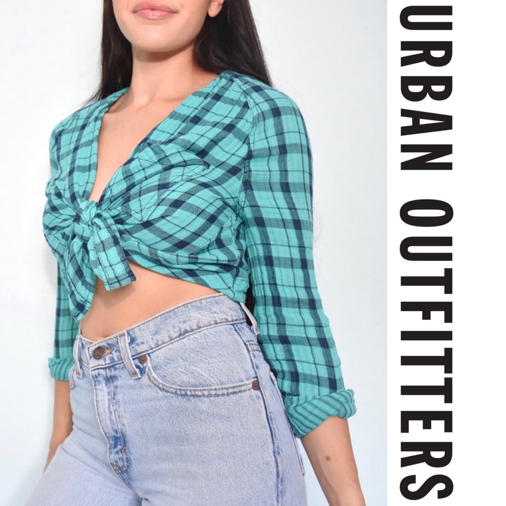 BDG Teal Cropped Flannel